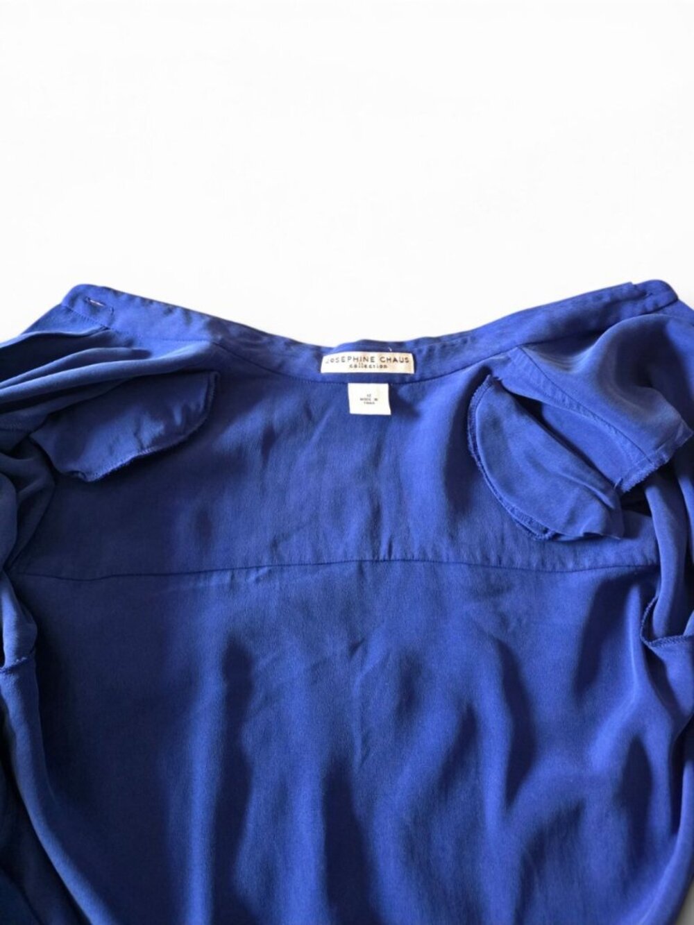 Josephine Chaus 100% Silk Blue Button Front Blouse Women's 12 Long Sleeve Top - Picture 9 of 14